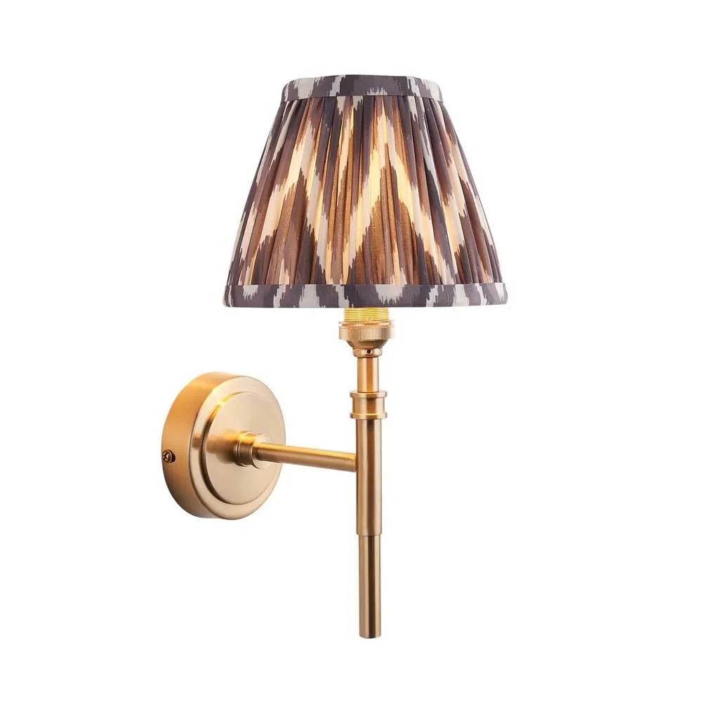 Netlighting Chester Wall Light Grey Fabric Zigzag Shade 16cm B22 in Gold