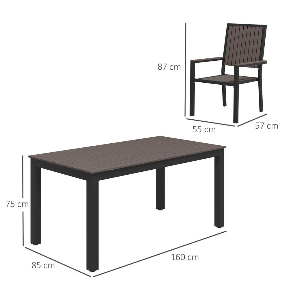 OUTSUNNY 6 Seater Aluminium Garden Dining Set with Stackable Chairs, Brown in Dark Brown 3
