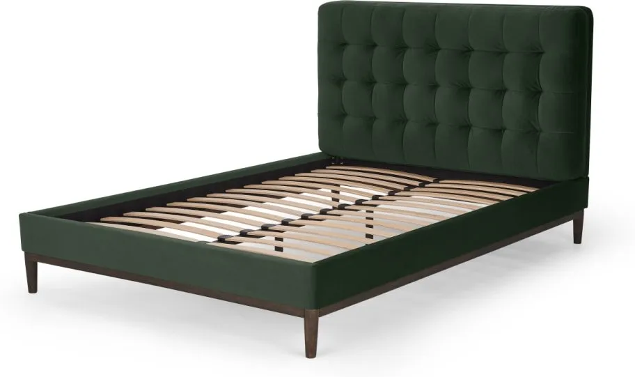 Lavelle Double Bed, Laurel Green Velvet & Walnut Stain Legs