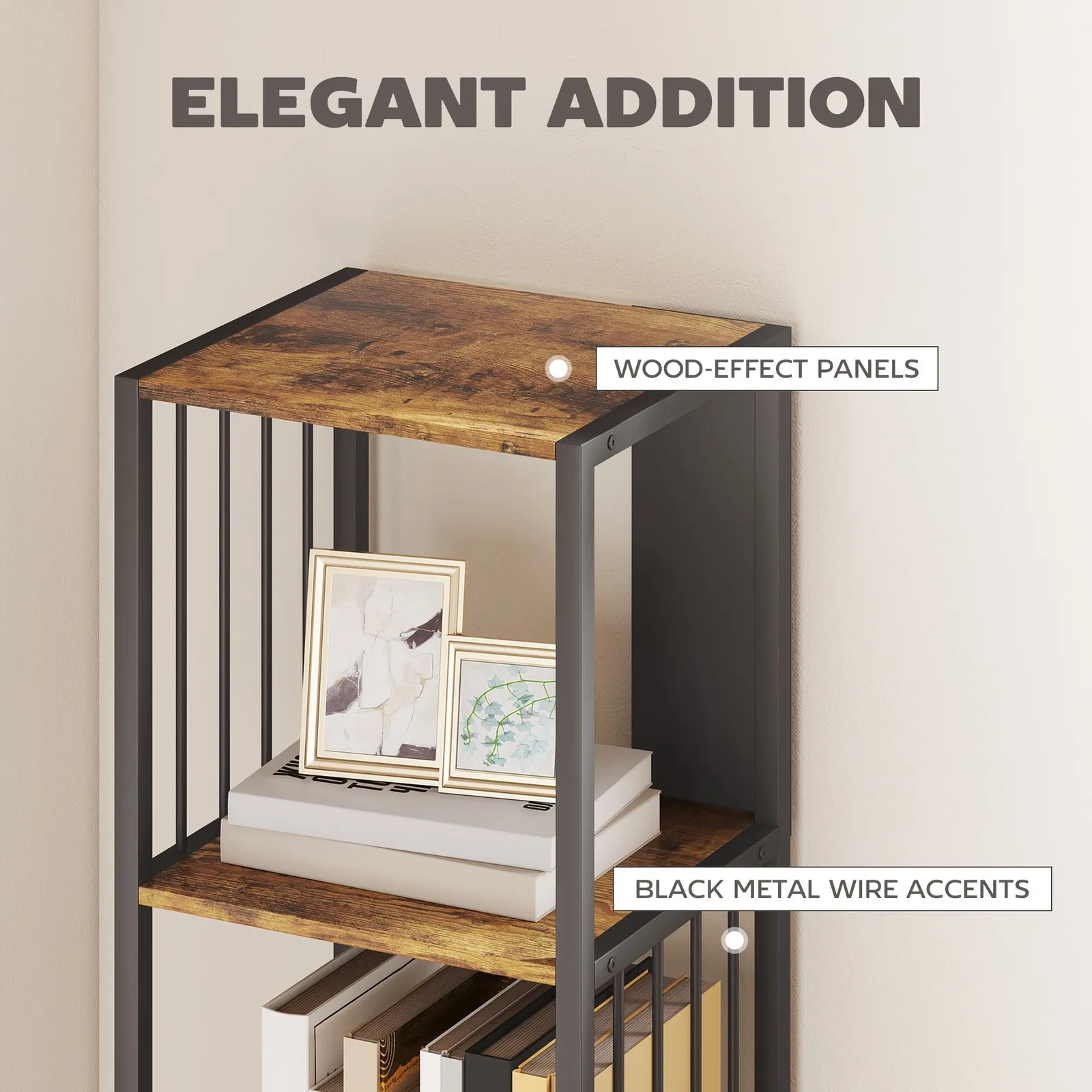 HOMCOM 5-Tier Bookshelf, Freestanding Display Storage Unit, Rustic Brown 6