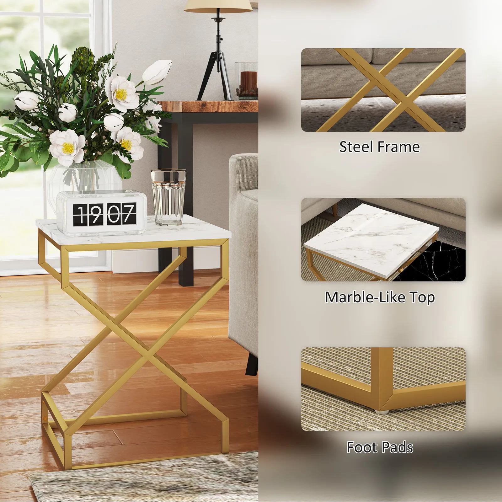 HOMCOM Nest Of Tables, Coffee Table Set with Steel Frame Black/White 6