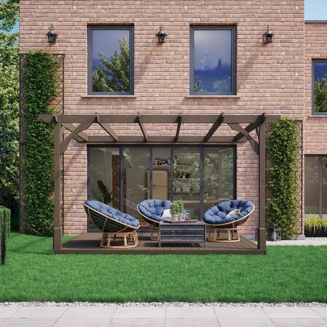 Rutland County Garden Furniture Ltd Premium Wall Mounted Pergola & Decking Kit, L480 x W480 cm, Brown 2