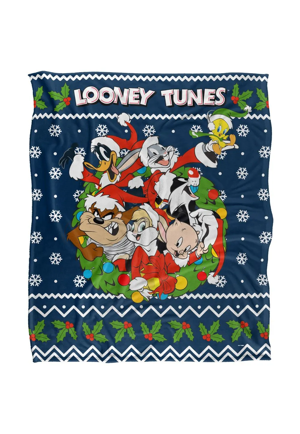 Looney Tunes Blanket, 152x127 cm Looney Christmas Ugly Christmas Sweater Silky Touch Super Soft Throw Blanket in White