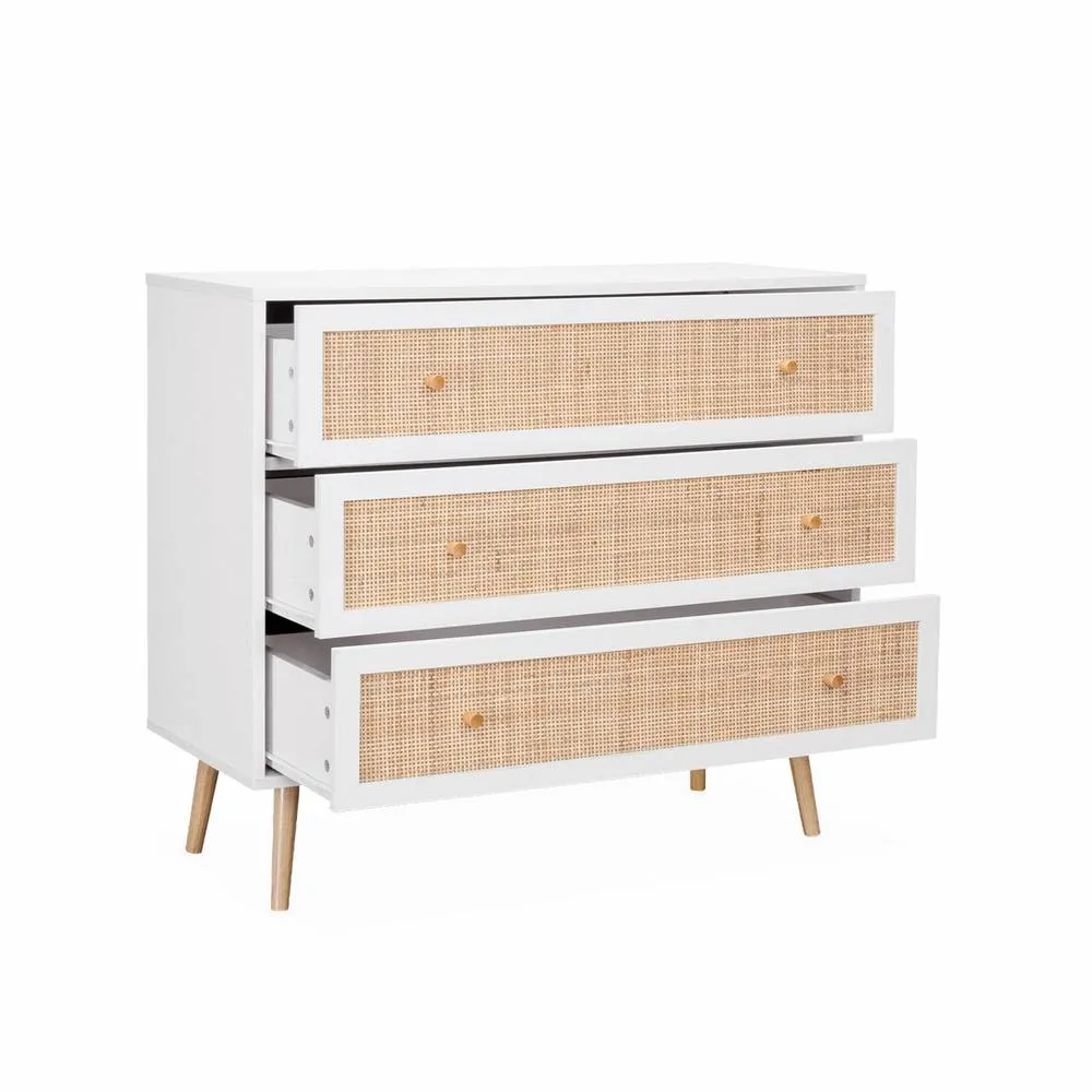 sweeek 3-drawer chest with wood & cane effect in Off-White 5