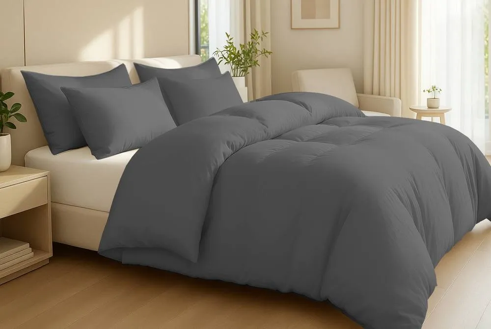 Pamposh Egyptian Cotton Duvet Cover Set 400TC Reversible Bedding Sets in Charcoal