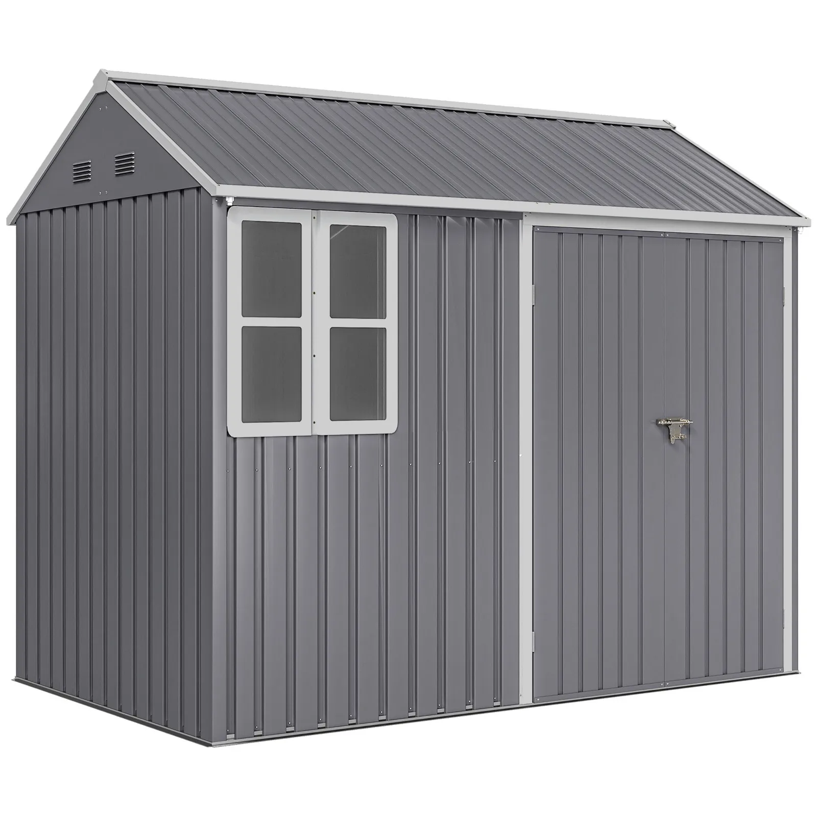 OUTSUNNY 8x6 ft Metal Garden Shed Outdoor Storage Shed with Doors Window Sloped Roof, Grey 2