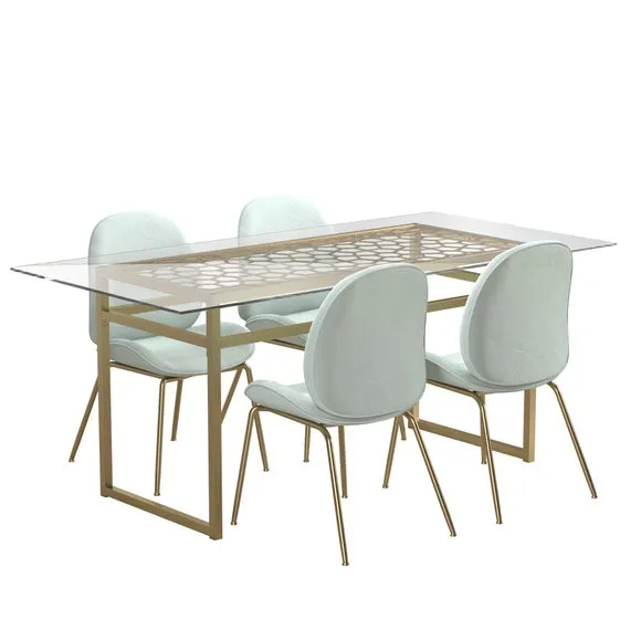 Cosmo Living Juliette 6 Seater Rectangle Dining Table, Glass Top & Brass Legs 6