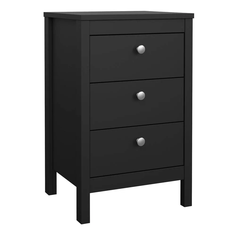 Furniture To Go Madrid Bedside Table 3 Drawers in Matt Black