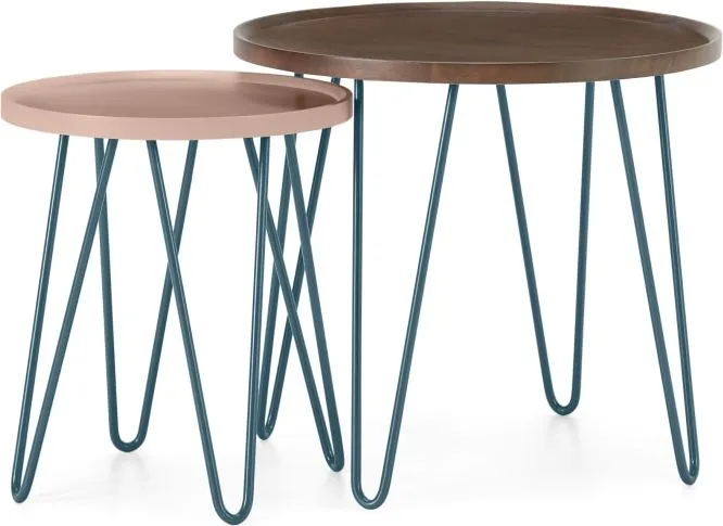 Dotty Nesting Side table, Dark Stain and Pink