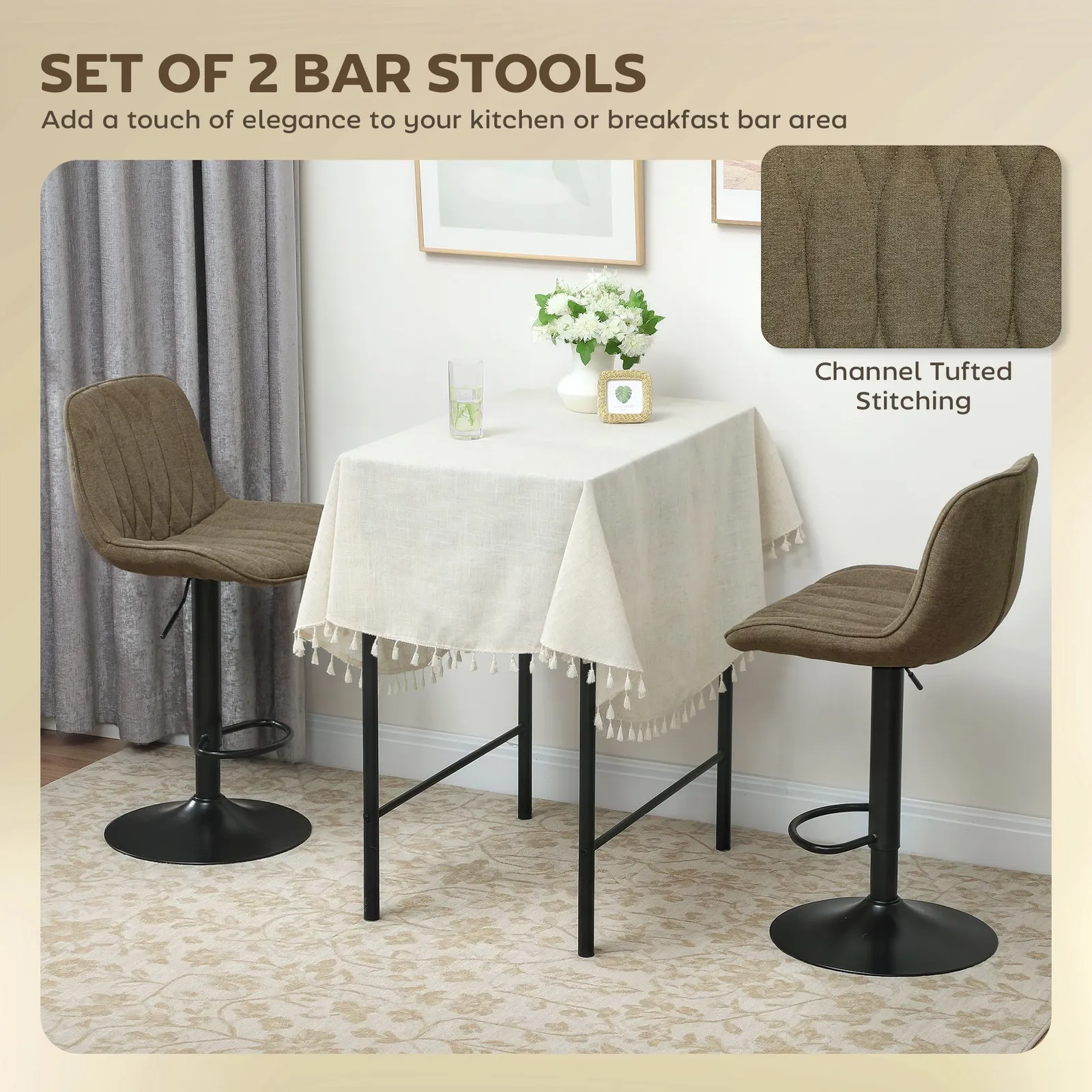 HOMCOM Bar Stools Set of 2, Modern Armless Bar Chairs in Brown 4