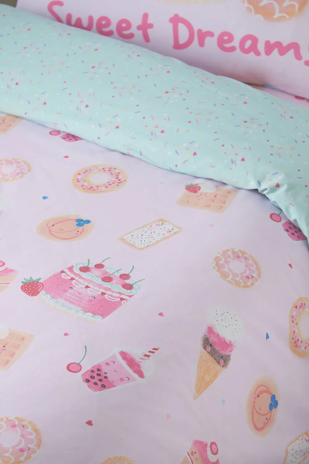 Catherine Lansfield 'Sweet Treats' Reversible Duvet Cover Set in Pink 4
