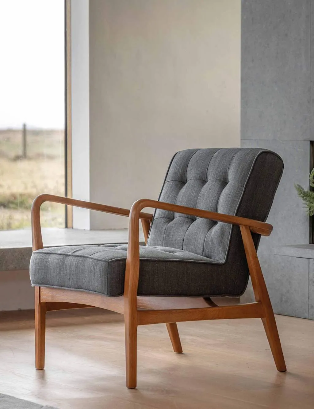 Gallery Direct Humber Oak Linen Armchair Dark Grey