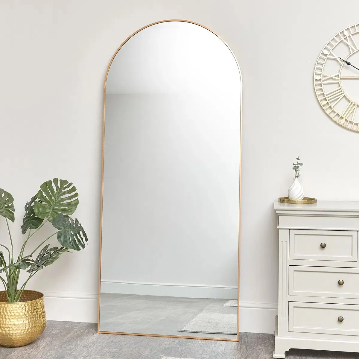 Melody Maison Large Antique Gold Arched Wall / Leaner Mirror - 180cm X 80cm in Metallic Gold
