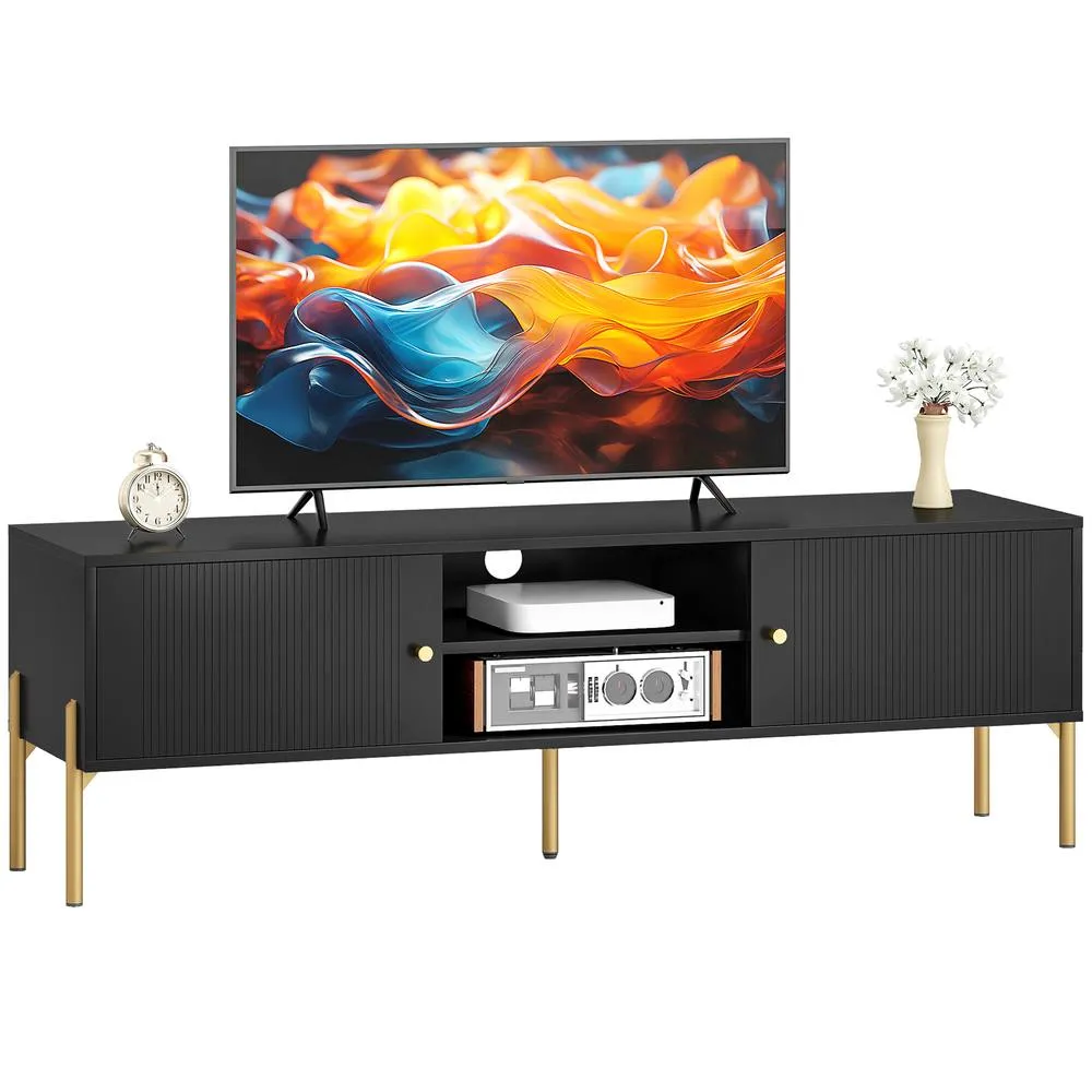 HOMCOM TV Stand for Television up to 65 Inch, Modern Entertainment Center in Black 2