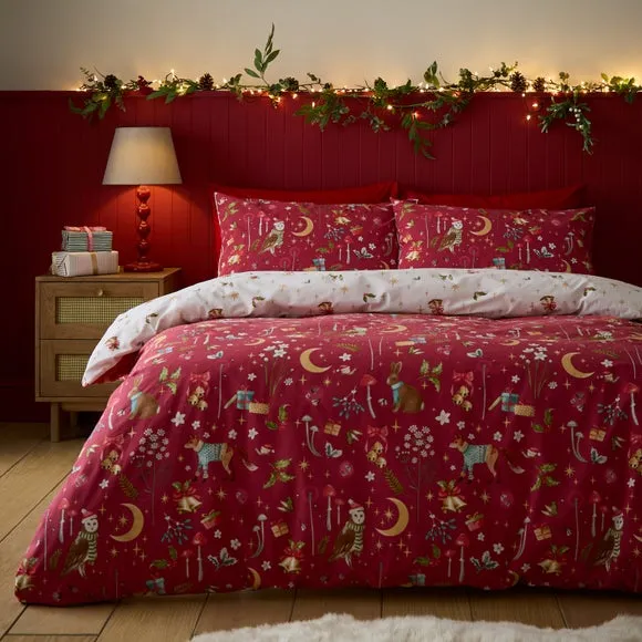 Catherine Lansfield Christmas Enchanted Twilight Polycotton Duvet Cover & Pillowcase Set 1