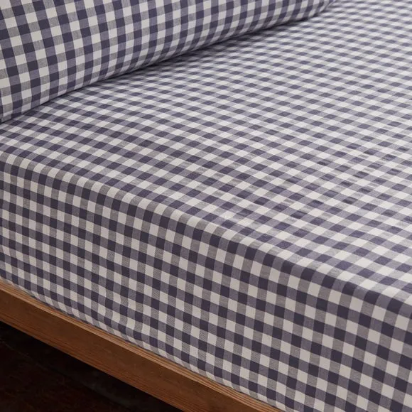 Portloe Gingham Woven 100% Cotton Fitted Sheet 1