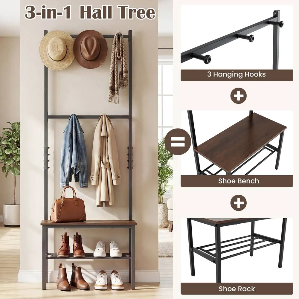 Costway 3-in-1 Industrial Hallway Coat Rack in Black 6