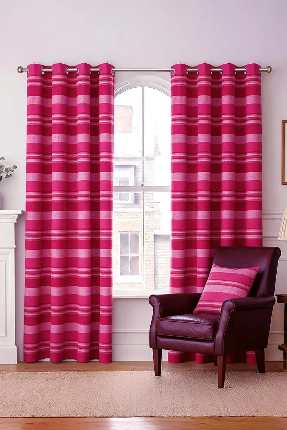 Homescapes Cotton Morocco Striped Curtain Pair in Pink 1