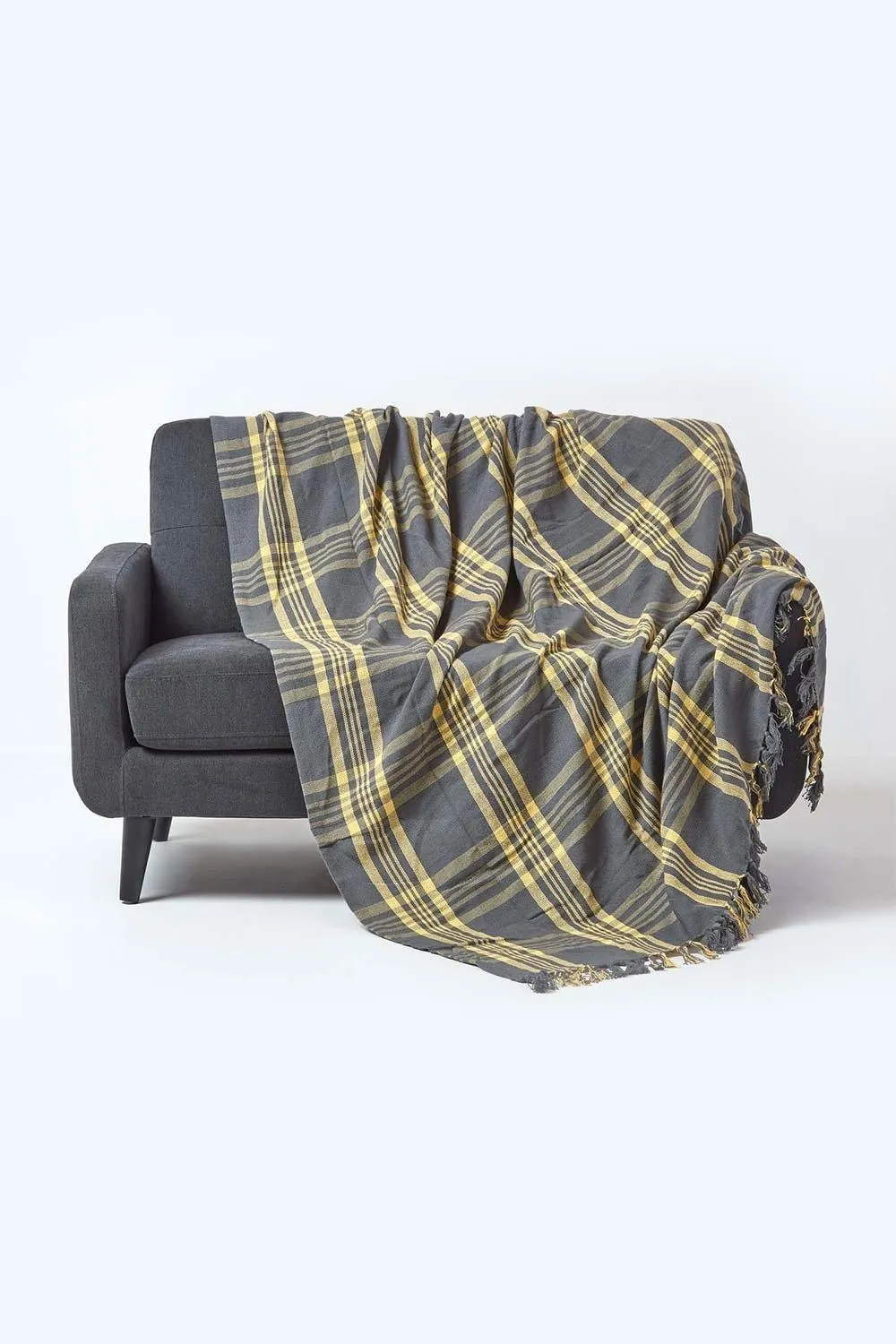 Homescapes Tartan Check Sofa & Bed Throw in Yellow
