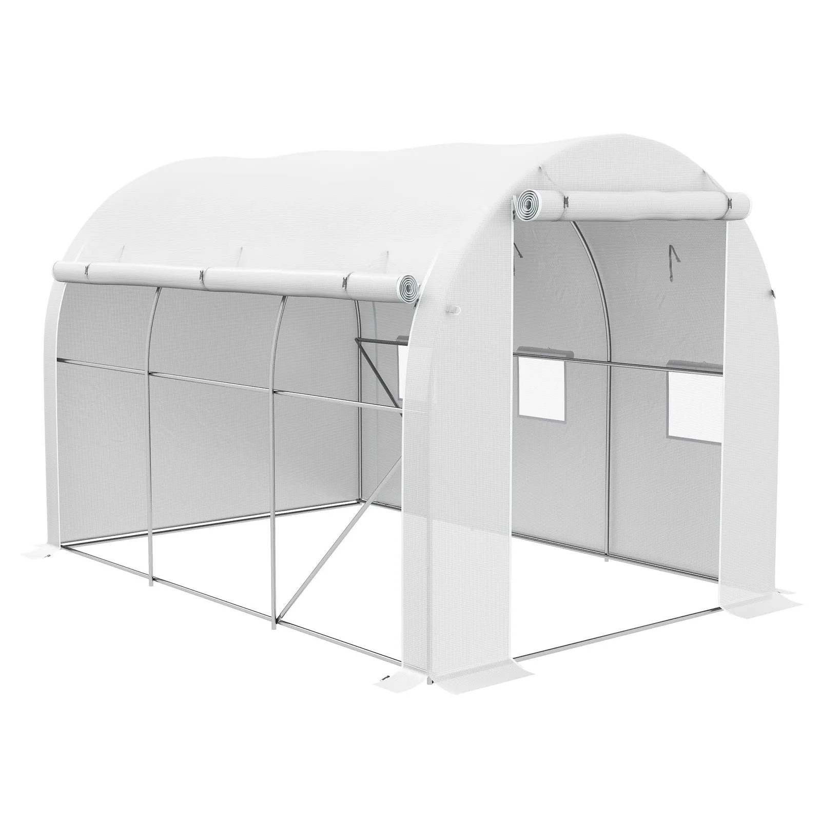 OUTSUNNY Polytunnel Greenhouse with PE Cover, Galvanised Steel Frame, White 2