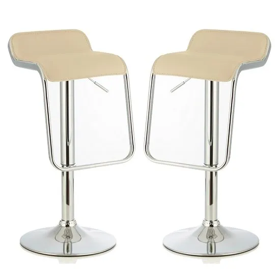 Mestler Modern Bar Stool In Cream Faux Leather In A Pair