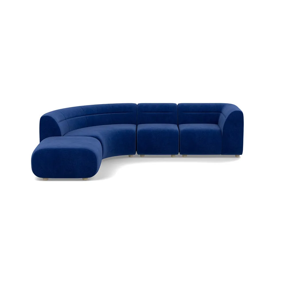 Heal's Lilli Left Hand Facing Curved Corner Sofa Smart Luxe Velvet Azure Natural Beech Feet 1
