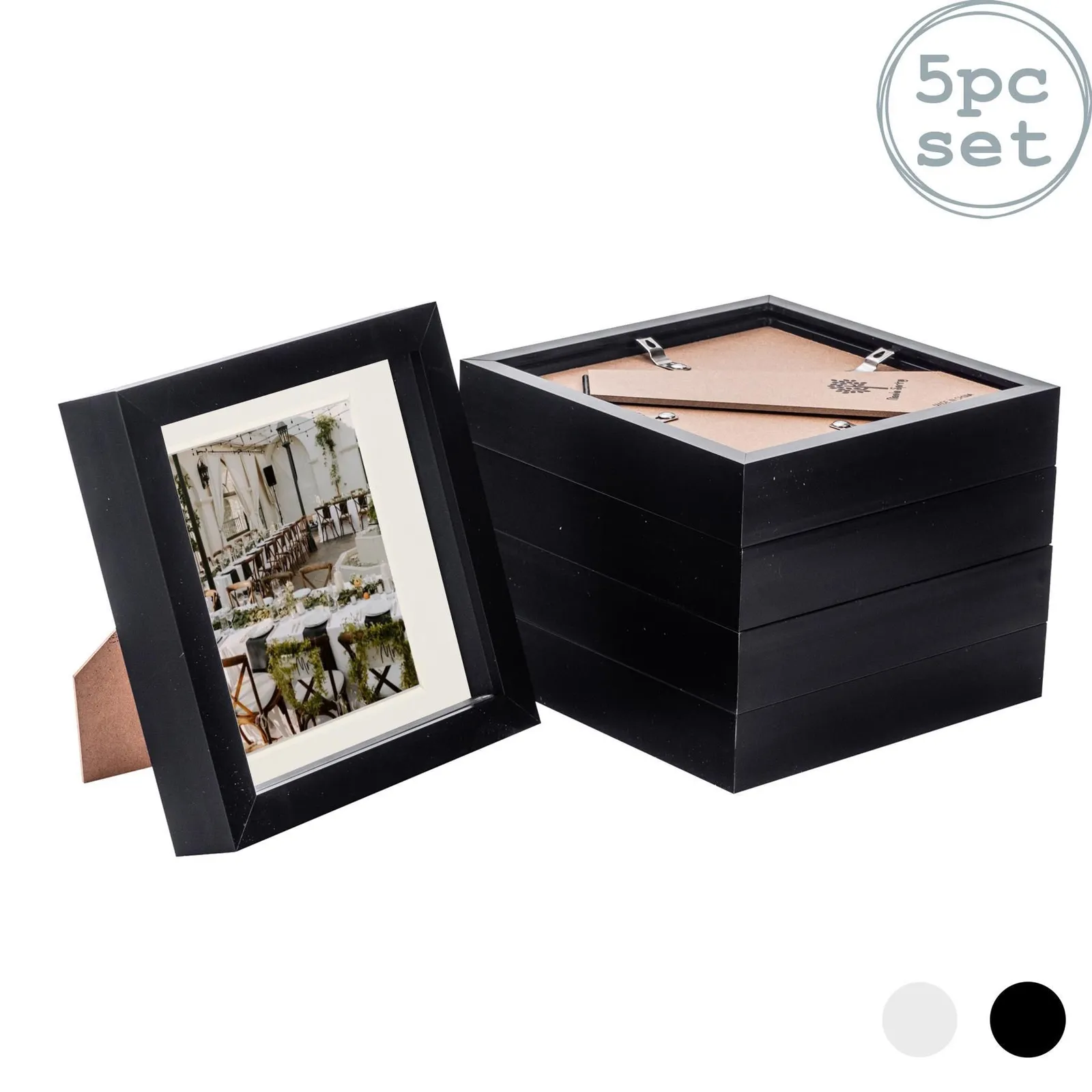 Nicola Spring 3D Box Photo Frames - 6 x 6" with 4 x 4" Mount - White Mount - Pack of 5 in Black