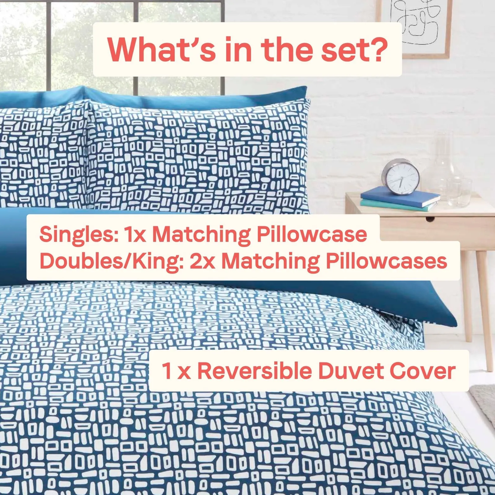Rapport Home Pebbles Microfibre Reversible Duvet Cover Set with Pillowcase in Blue 5