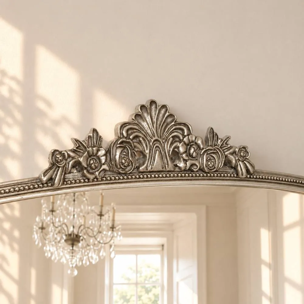 Melody Maison Antique Silver Ornate Arch Overmantle Mirror - 100cm X 88cm 2