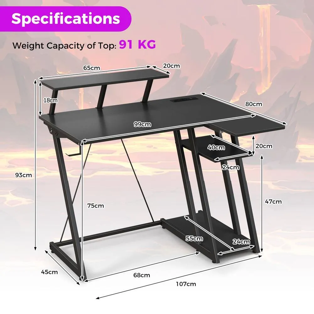 Costway L-Shaped Gaming Desk with Outlets & USB Ports Small Computer Desk in Black 2