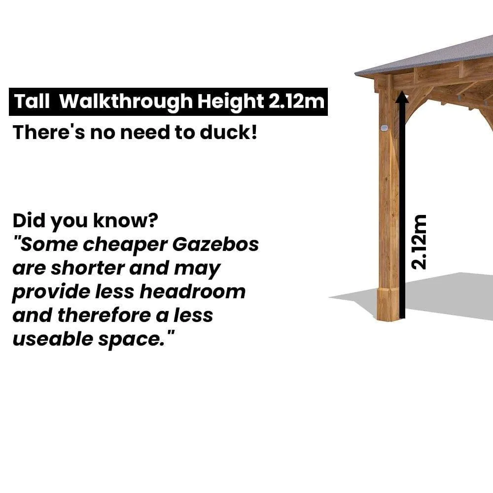 Dunster House Wooden Gazebo Kit 2.5x2.5m Louvre Wall Black Roof Shingles, Leviathan in Brown 5