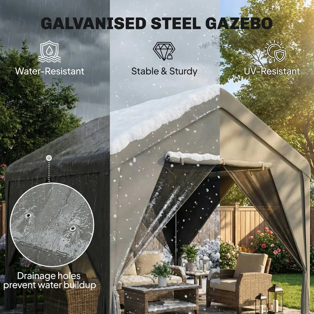 OUTSUNNY 3 x 3 m Outdoor Patio Gazebo with Netting & Curtains, Dark Grey 4