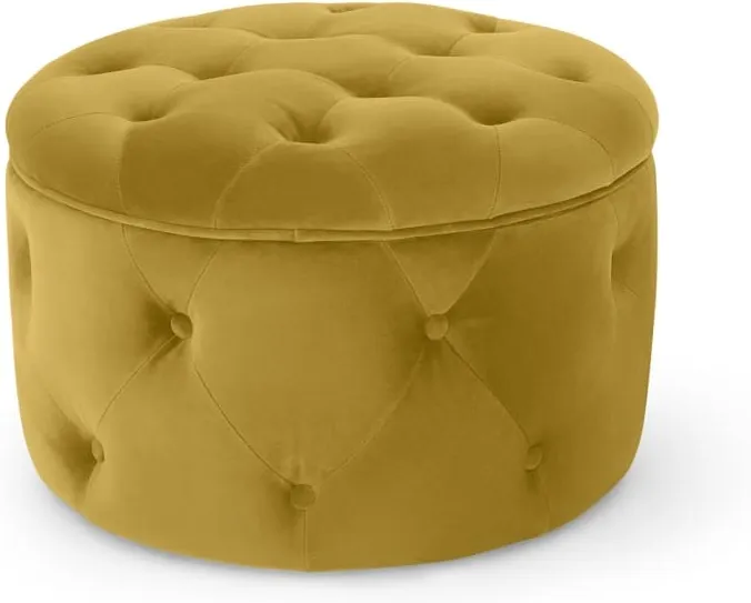 Hampton Small Round Storage Pouffe, Vintage Gold Velvet