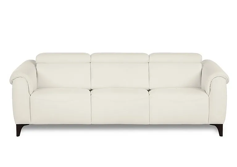 Nicole 3 Seater 3 Cushion Leather Recliner Sofa with Headrests and Power Lumbar - Torello Bianco Puro