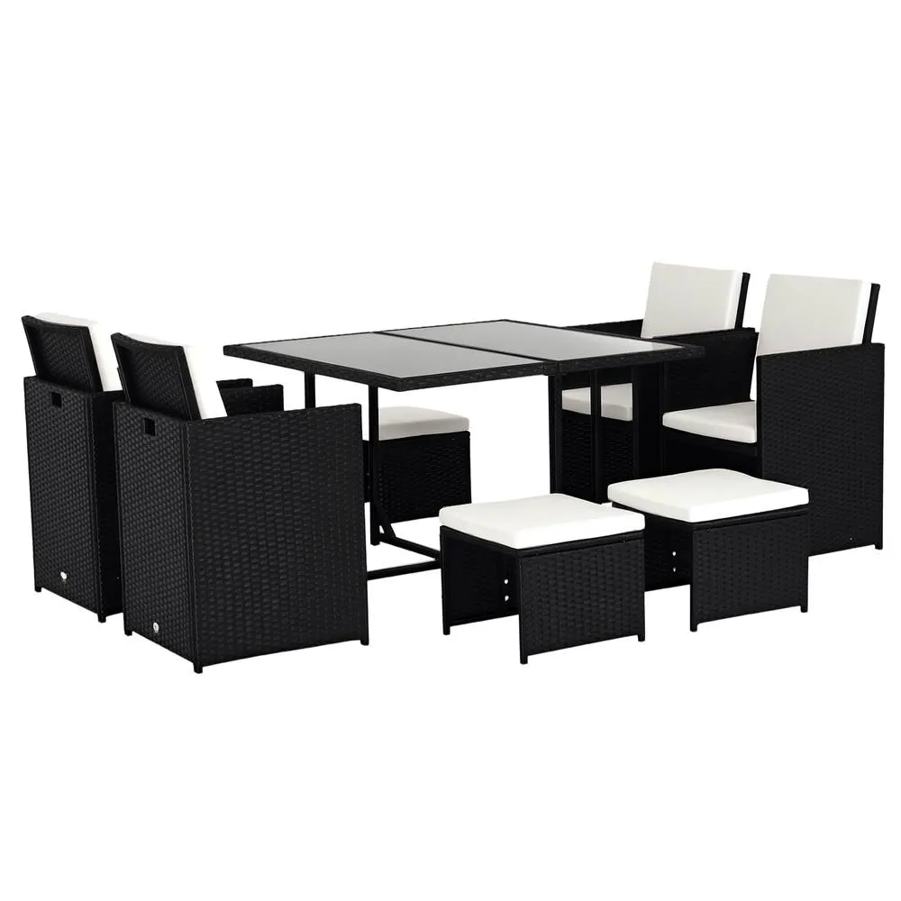 OUTSUNNY 8 Seater Cube Rattan Garden Furniture Dining Set with Cushions in Black 2
