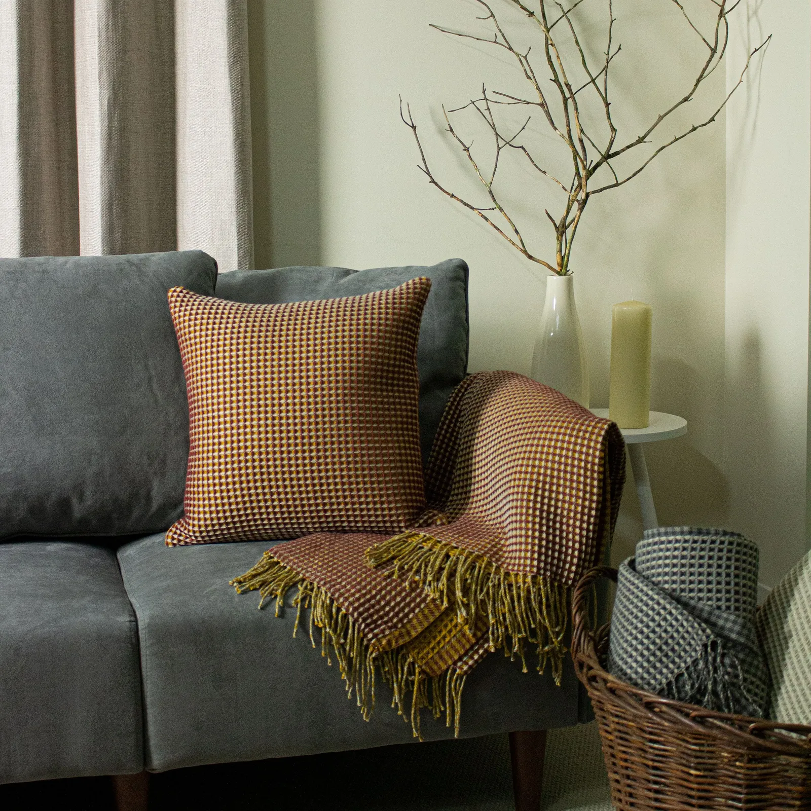 Furn Rowan Waffle Knitted Cushion in Orange