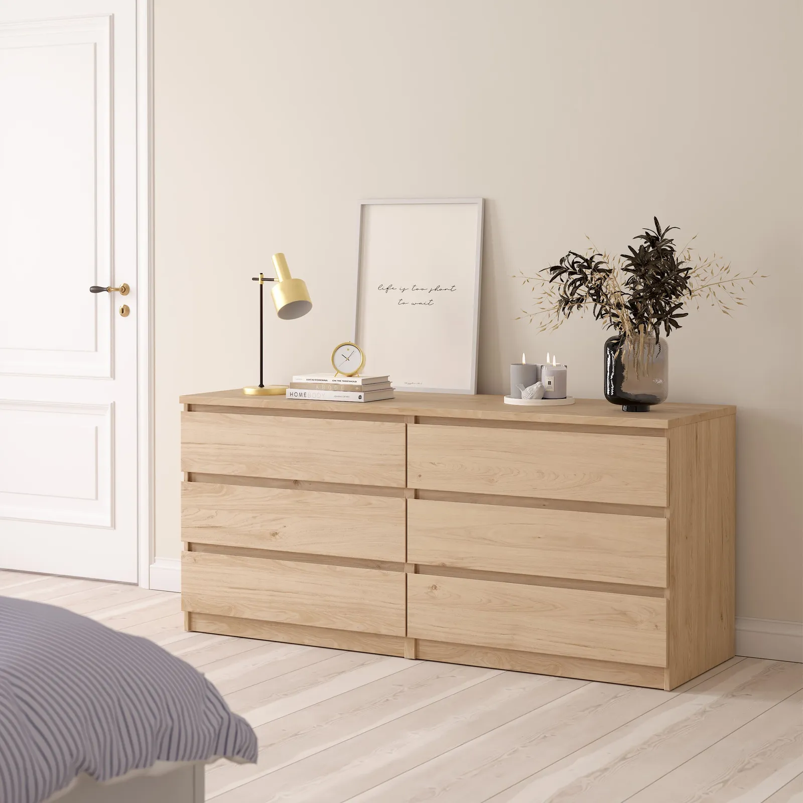 Furniture To Go Naia Wide Chest of 6 Drawers (3+3) in Light Oak 5