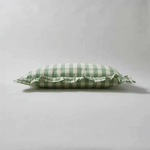 Frilled Gingham Cushion Green 3