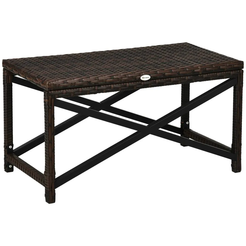 OUTSUNNY PE Wicker Outdoor Coffee Table w/ Full Woven Rattan Table Top in Brown 2