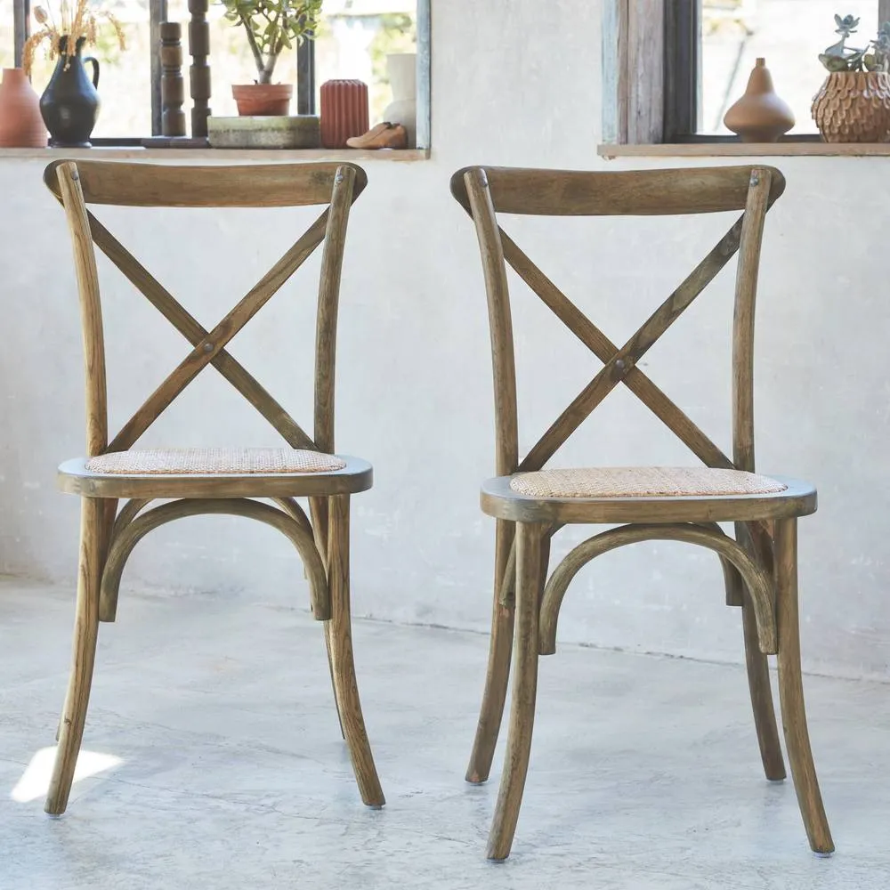 sweeek Set of 2 Vintage Wooden Bistro Chairs in Brown 5