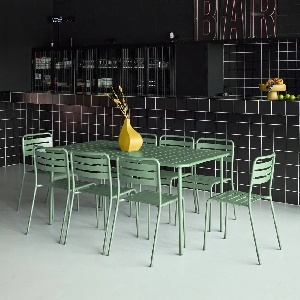 sweeek 8-seater metal garden table with 8 chairs in Green 4