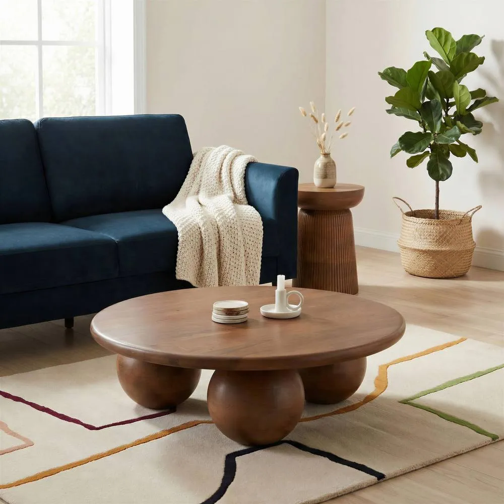 FurnitureboxUK Olympus Round Wood Sphere Leg Coffee Table in Walnut 3
