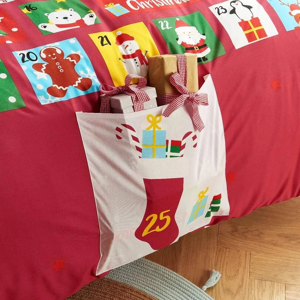 Smart Living Red Advent Calendar Reversible Polycotton Duvet Cover & Pillowcase Set 3