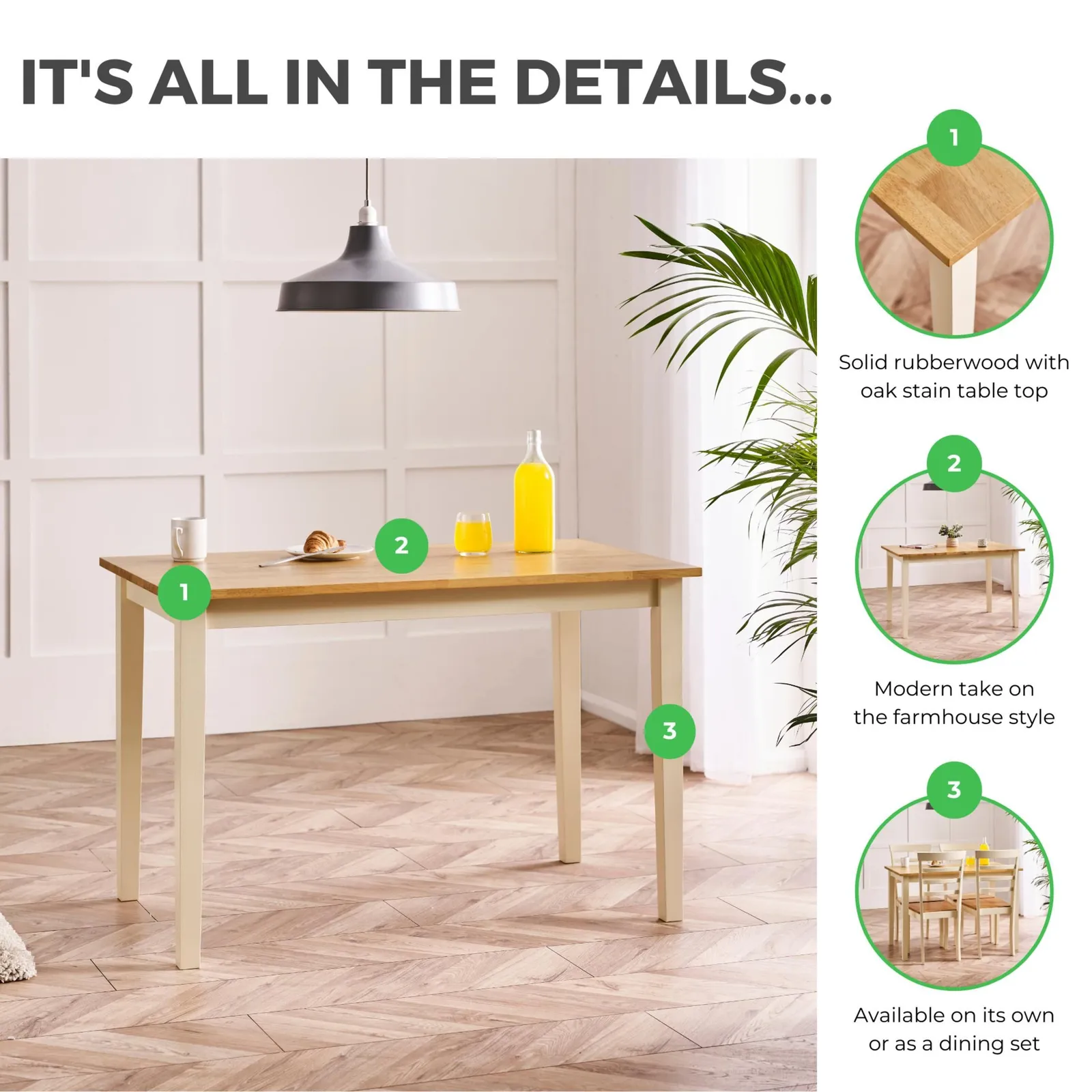 FurnitureboxUK Salcombe Small Rectangular Solid Wood Dining Table With Cream Legs & Oak Effect Top in Light Oak 6