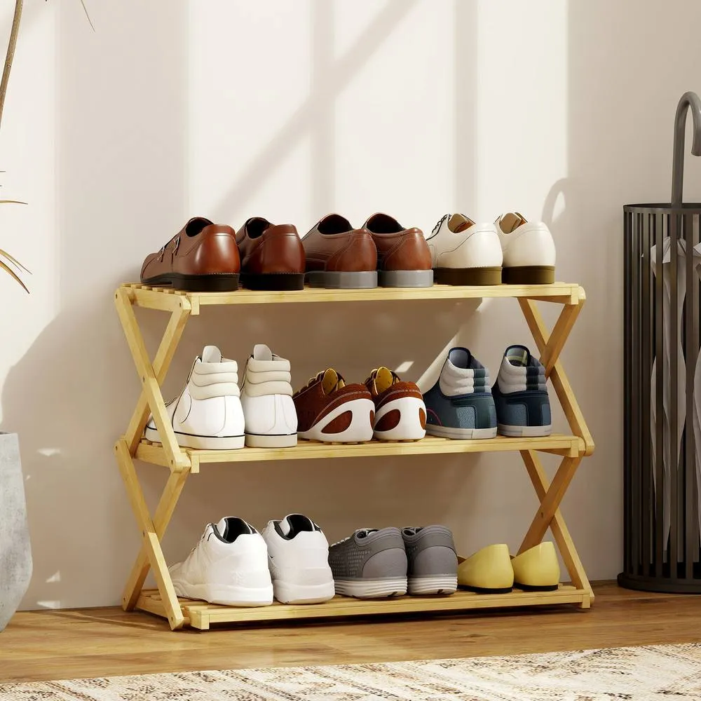 HOMCOM Bamboo Shoe Rack, Folding Shoe Shelf in Natural 2
