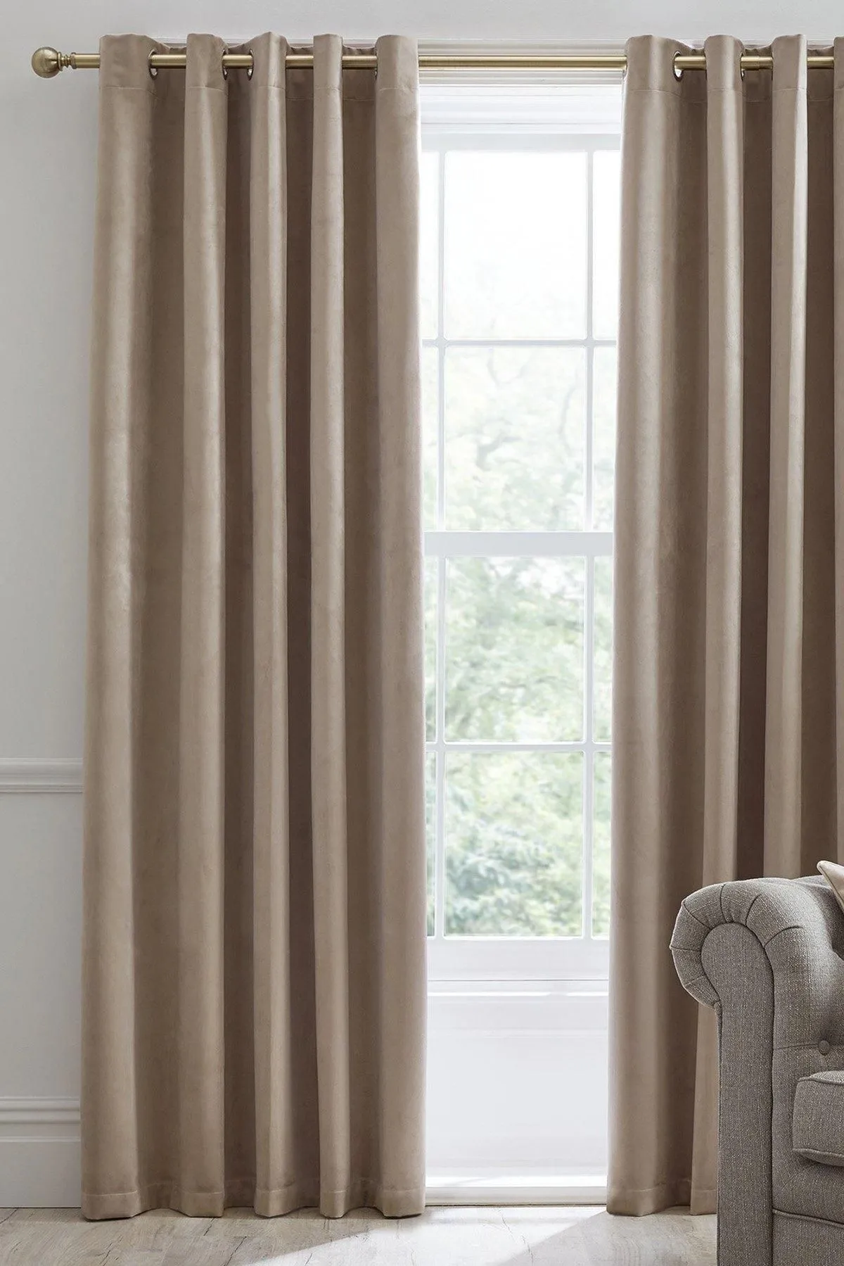 Laurence Llewelyn-Bowen Montrose' Velvet Blackout-Coated Pair of Eyelet Curtains in Natural 1