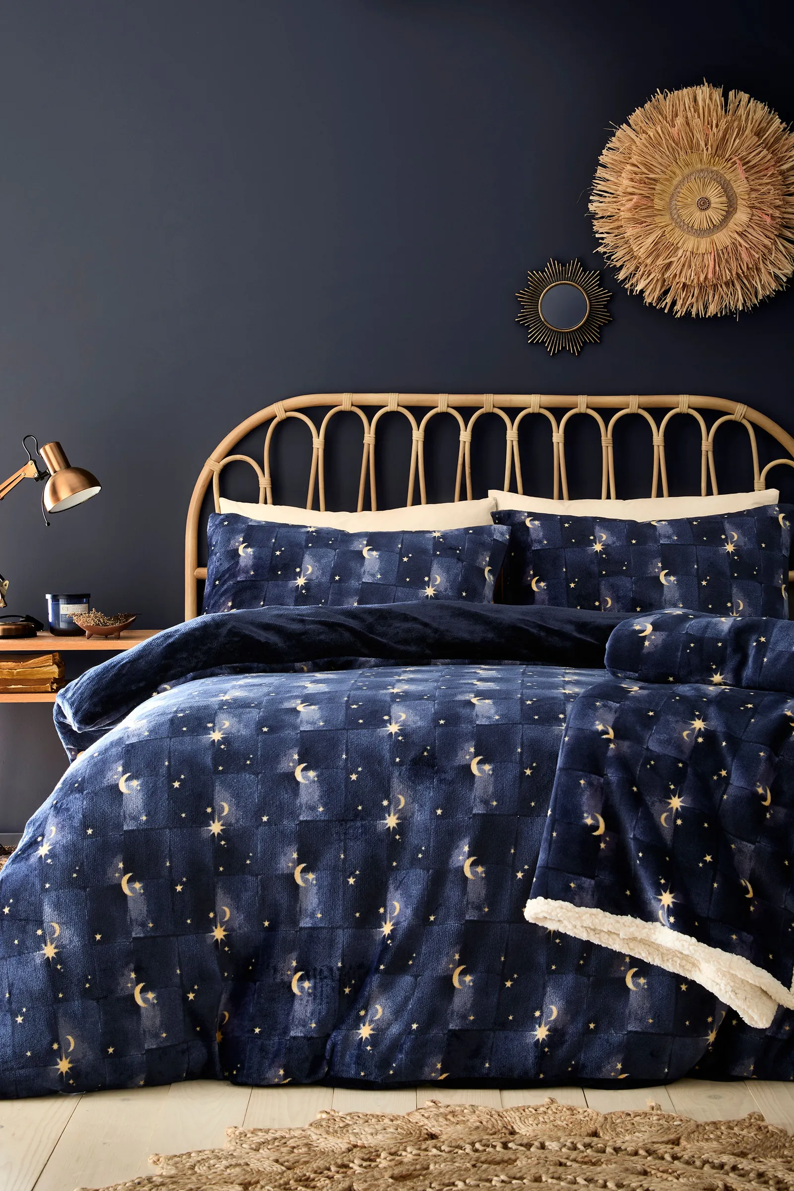 Fusion 'Cosmic Star' Fleece With Sherpa Reverse Duvet Cover Set in Navy 4
