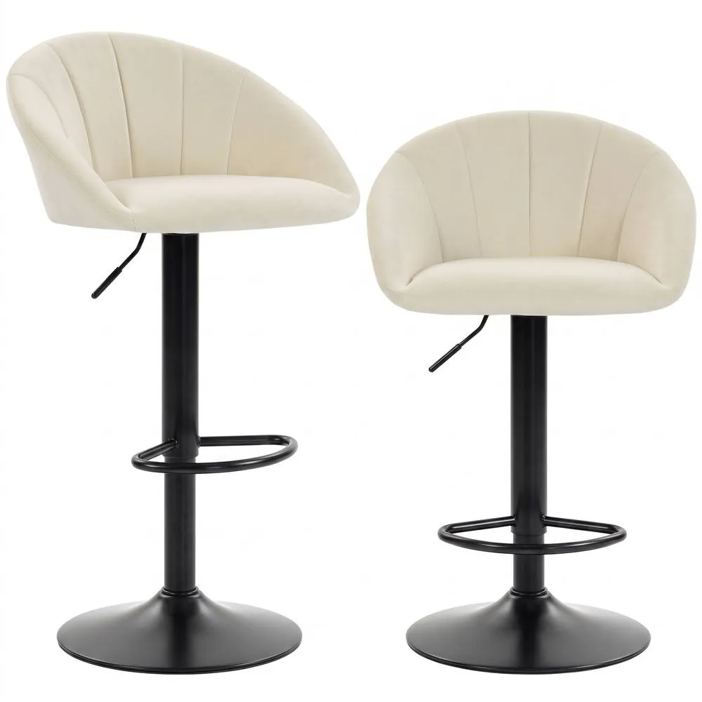 HOMCOM Bar Stools Set of 2 Velvet Adjustable Swivel in Cream 1