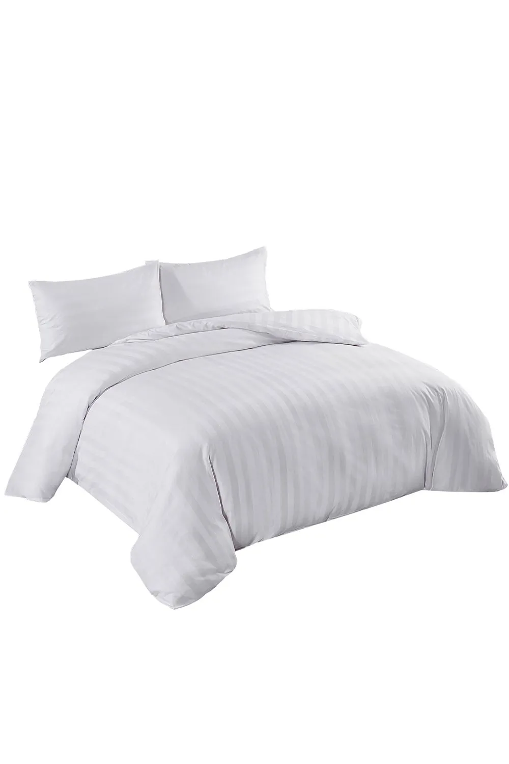 Neel Blue 300TC Cotton Duvet Cover Set with 2 Pillowcases, White Satin Stripe, Double, 200cm x 200cm