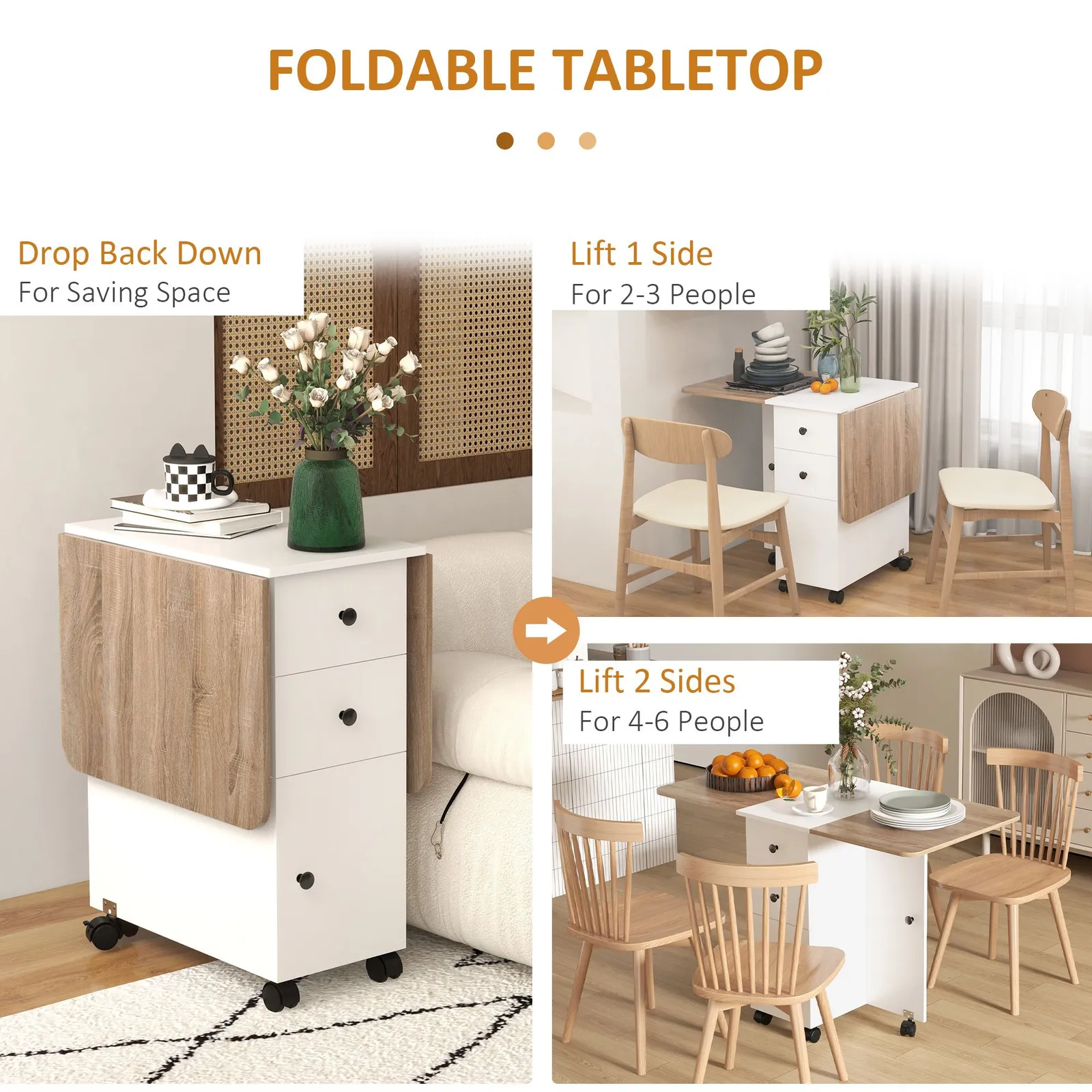 HOMCOM Folding Dining Table, Drop Leaf Table With Drawers in Light Oak 5